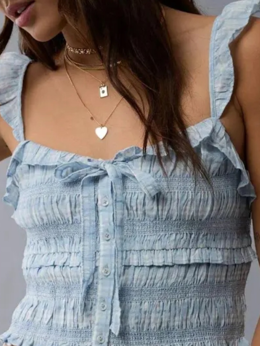 American Eagle Outfitters Light Blue Ruffled Smocked Camisole